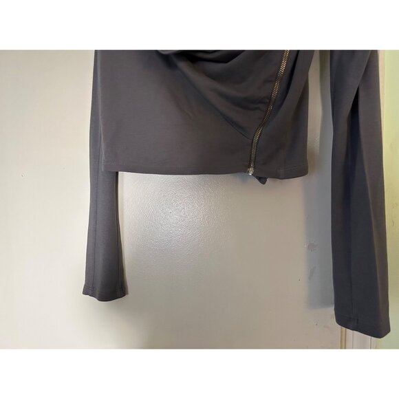 Made Gray Asymmetrical Zip Front Drape Neck Long Sleeve Top Women’s Size XS - Picture 9 of 13